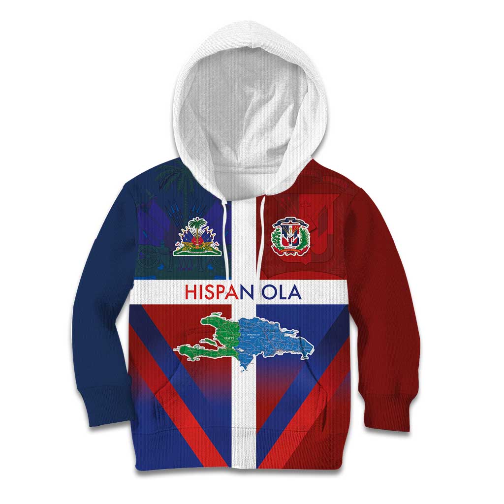 Haiti and Dominican Republic Kid Hoodie Hispaniola with Emblems and Flag Style