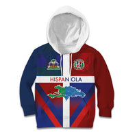 Haiti and Dominican Republic Kid Hoodie Hispaniola with Emblems and Flag Style