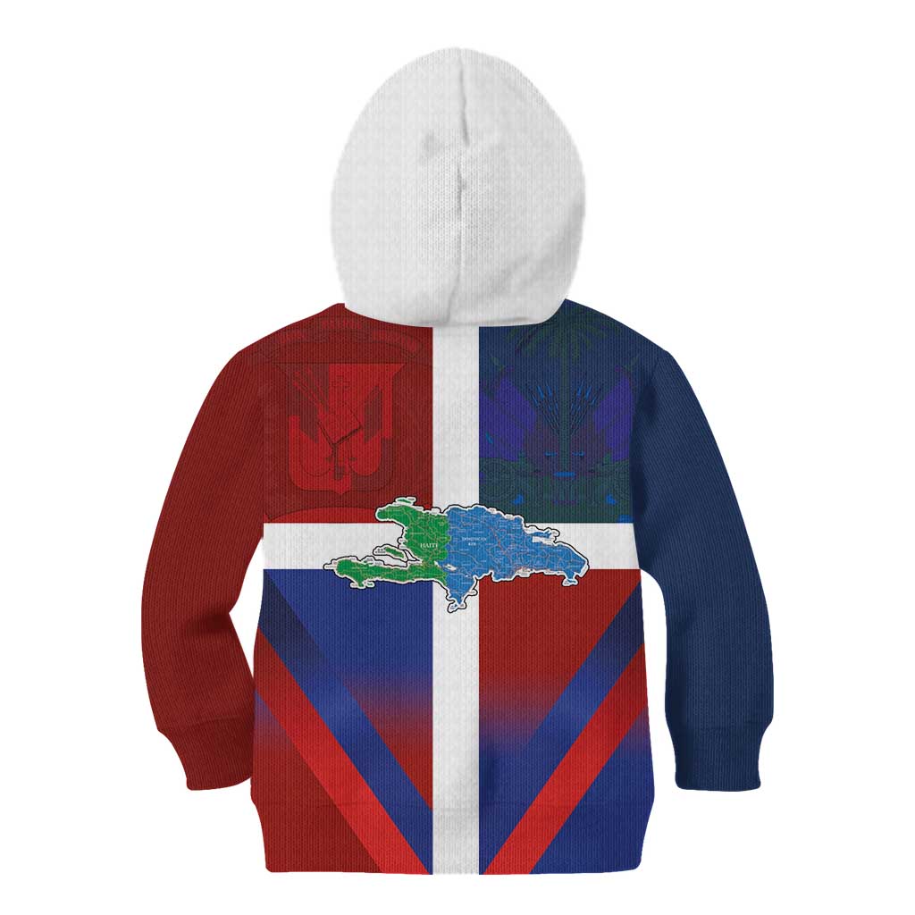 Haiti and Dominican Republic Kid Hoodie Hispaniola with Emblems and Flag Style
