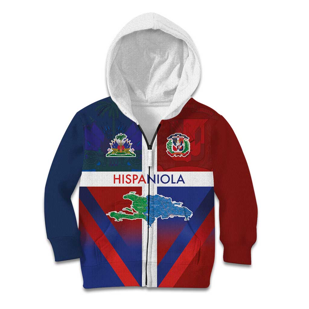 Haiti and Dominican Republic Kid Hoodie Hispaniola with Emblems and Flag Style