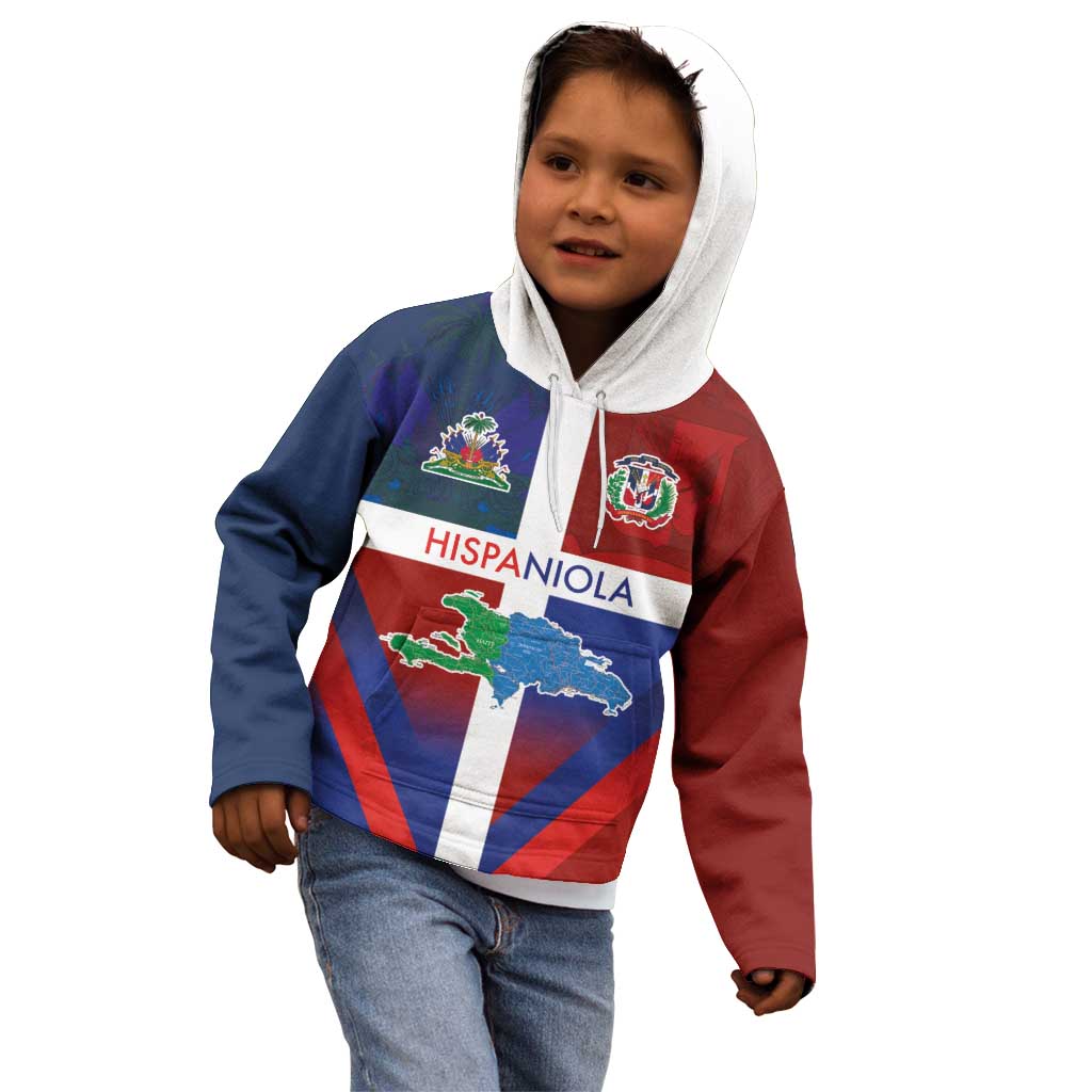 Haiti and Dominican Republic Kid Hoodie Hispaniola with Emblems and Flag Style