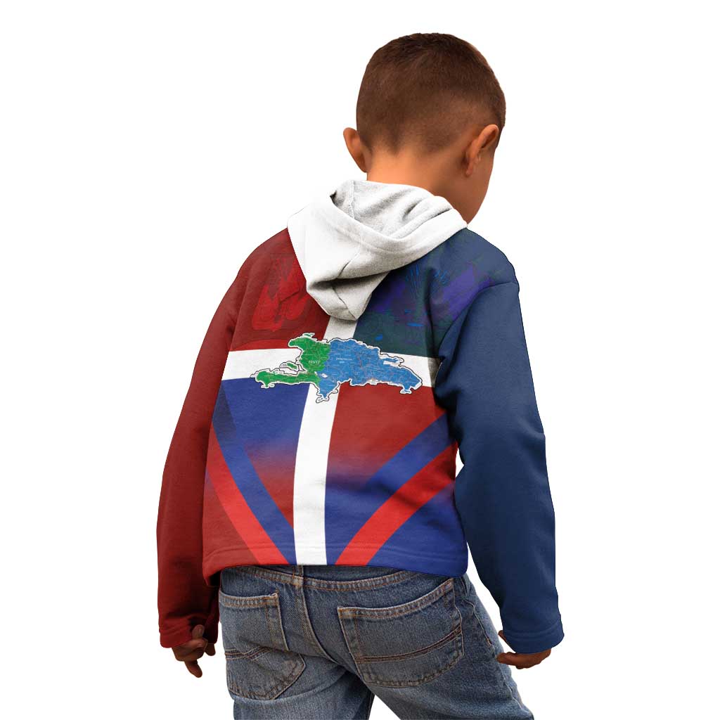 Haiti and Dominican Republic Kid Hoodie Hispaniola with Emblems and Flag Style