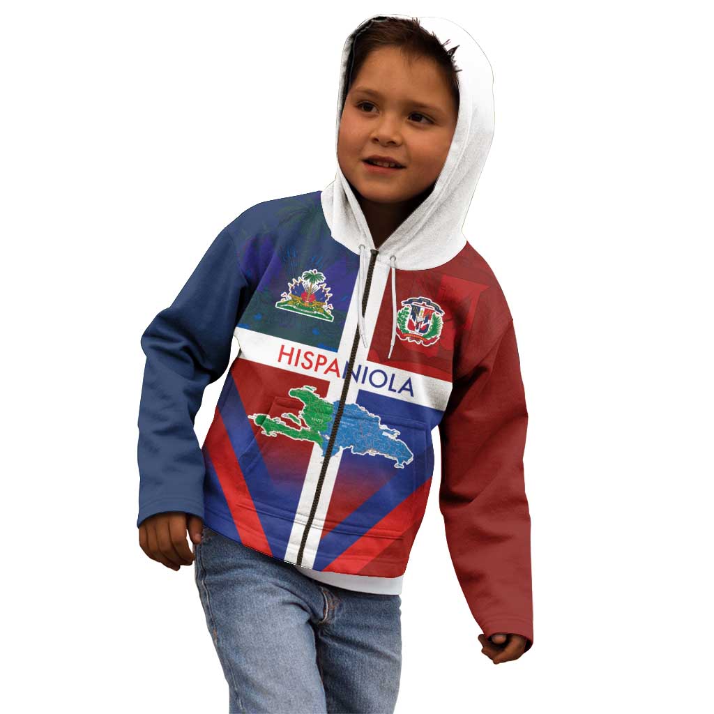Haiti and Dominican Republic Kid Hoodie Hispaniola with Emblems and Flag Style