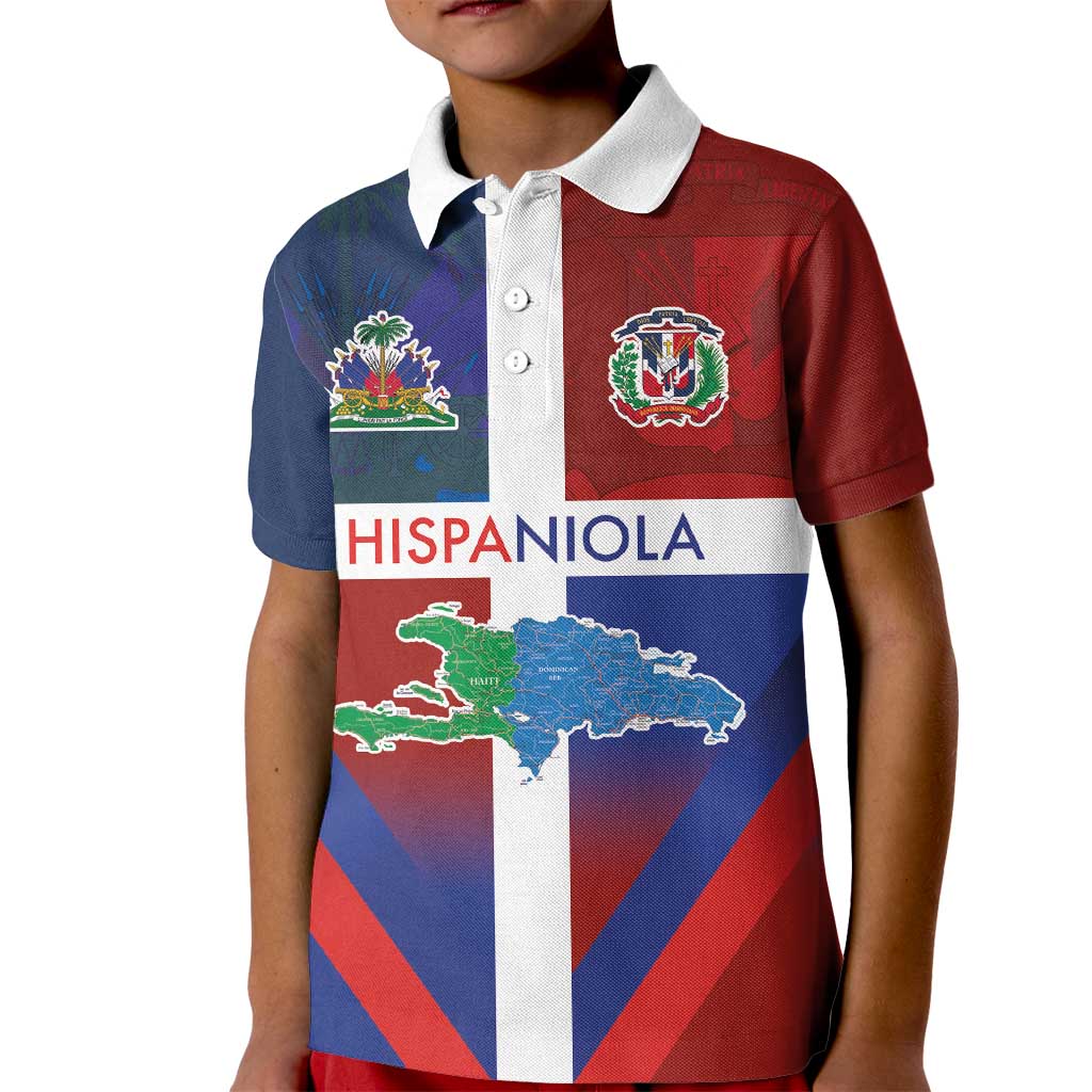 Haiti and Dominican Republic Kid Polo Shirt Hispaniola with Emblems and Flag Style