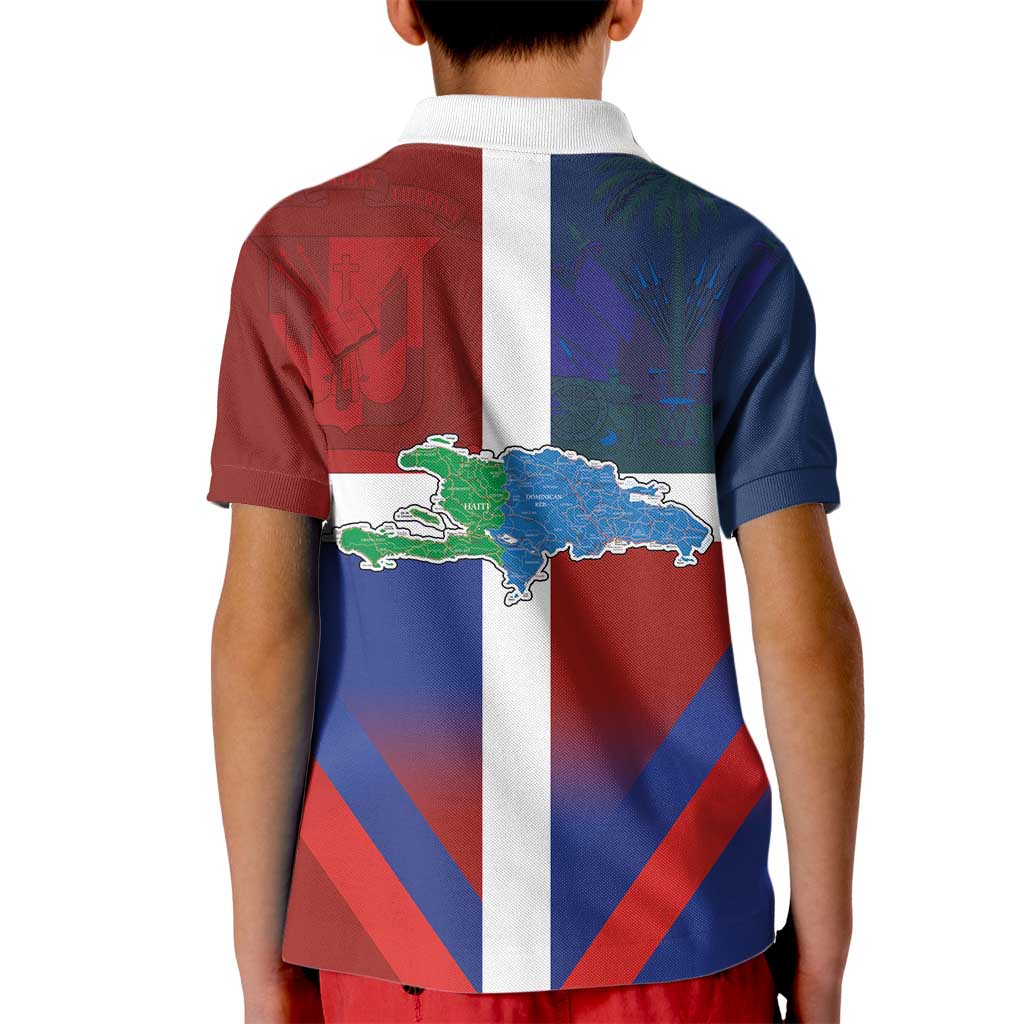 Haiti and Dominican Republic Kid Polo Shirt Hispaniola with Emblems and Flag Style