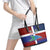 Haiti and Dominican Republic Leather Tote Bag Hispaniola with Emblems and Flag Style