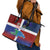 Haiti and Dominican Republic Leather Tote Bag Hispaniola with Emblems and Flag Style