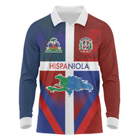 Haiti and Dominican Republic Long Sleeve Polo Shirt Hispaniola with Emblems and Flag Style