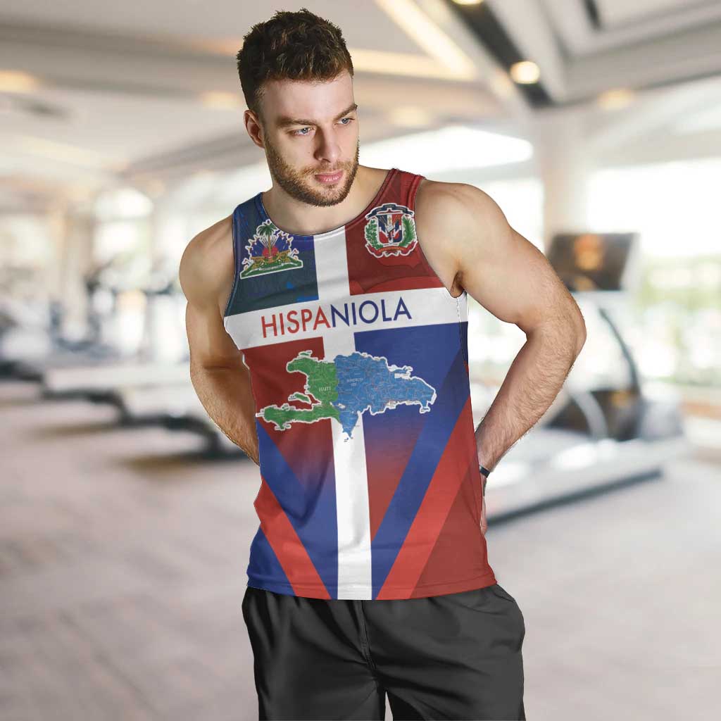 Haiti and Dominican Republic Men Tank Top Hispaniola with Emblems and Flag Style