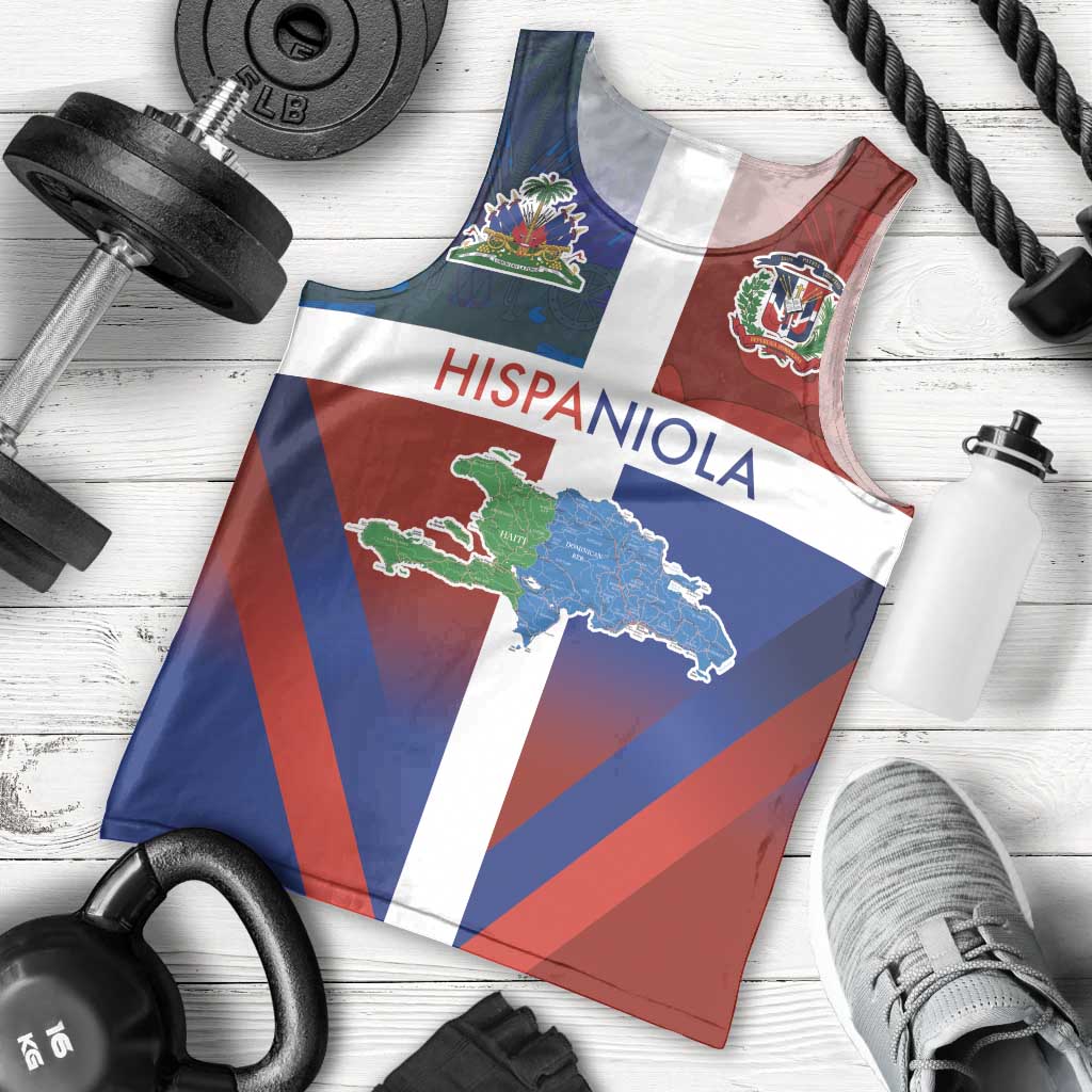 Haiti and Dominican Republic Men Tank Top Hispaniola with Emblems and Flag Style