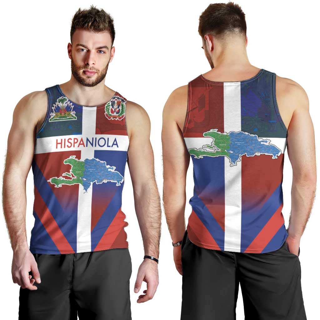 Haiti and Dominican Republic Men Tank Top Hispaniola with Emblems and Flag Style
