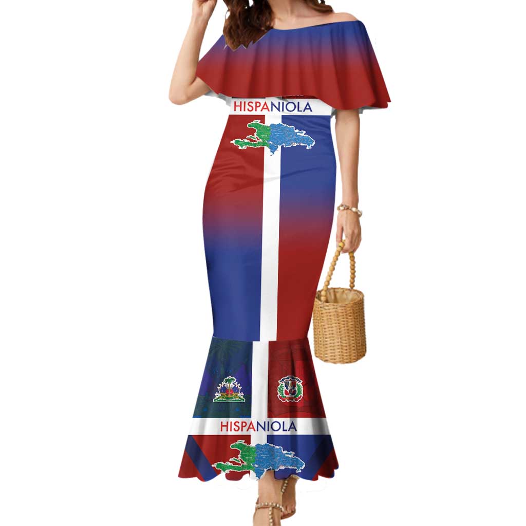 Haiti and Dominican Republic Mermaid Dress Hispaniola with Emblems and Flag Style