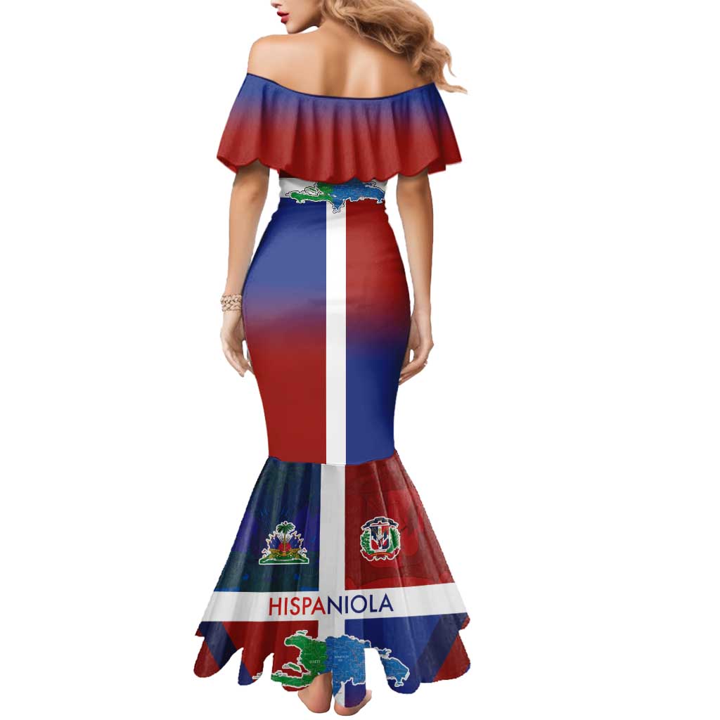 Haiti and Dominican Republic Mermaid Dress Hispaniola with Emblems and Flag Style