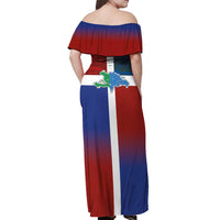 Haiti and Dominican Republic Off Shoulder Maxi Dress Hispaniola with Emblems and Flag Style