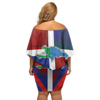 Haiti and Dominican Republic Off Shoulder Short Dress Hispaniola with Emblems and Flag Style