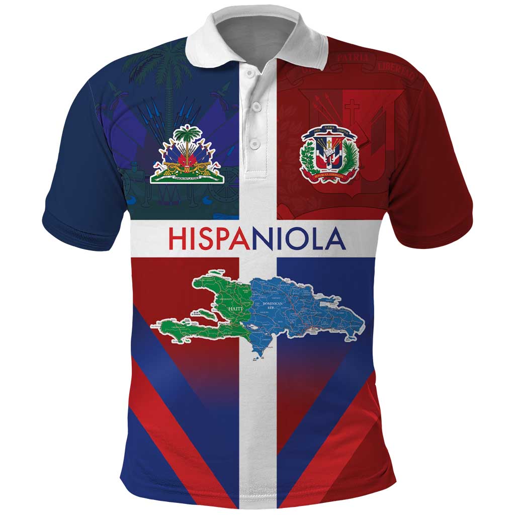 Haiti and Dominican Republic Polo Shirt Hispaniola with Emblems and Flag Style
