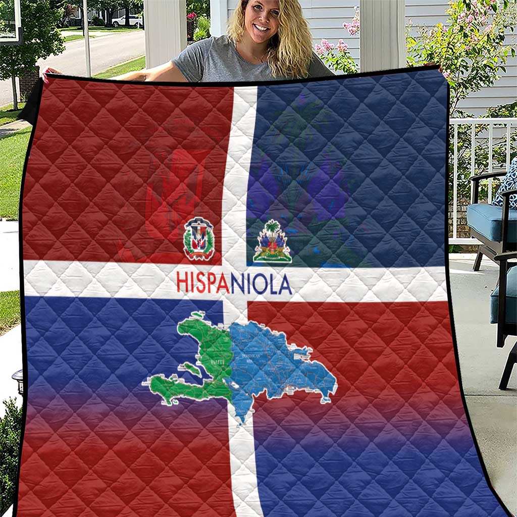 Haiti and Dominican Republic Quilt Hispaniola with Emblems and Flag Style