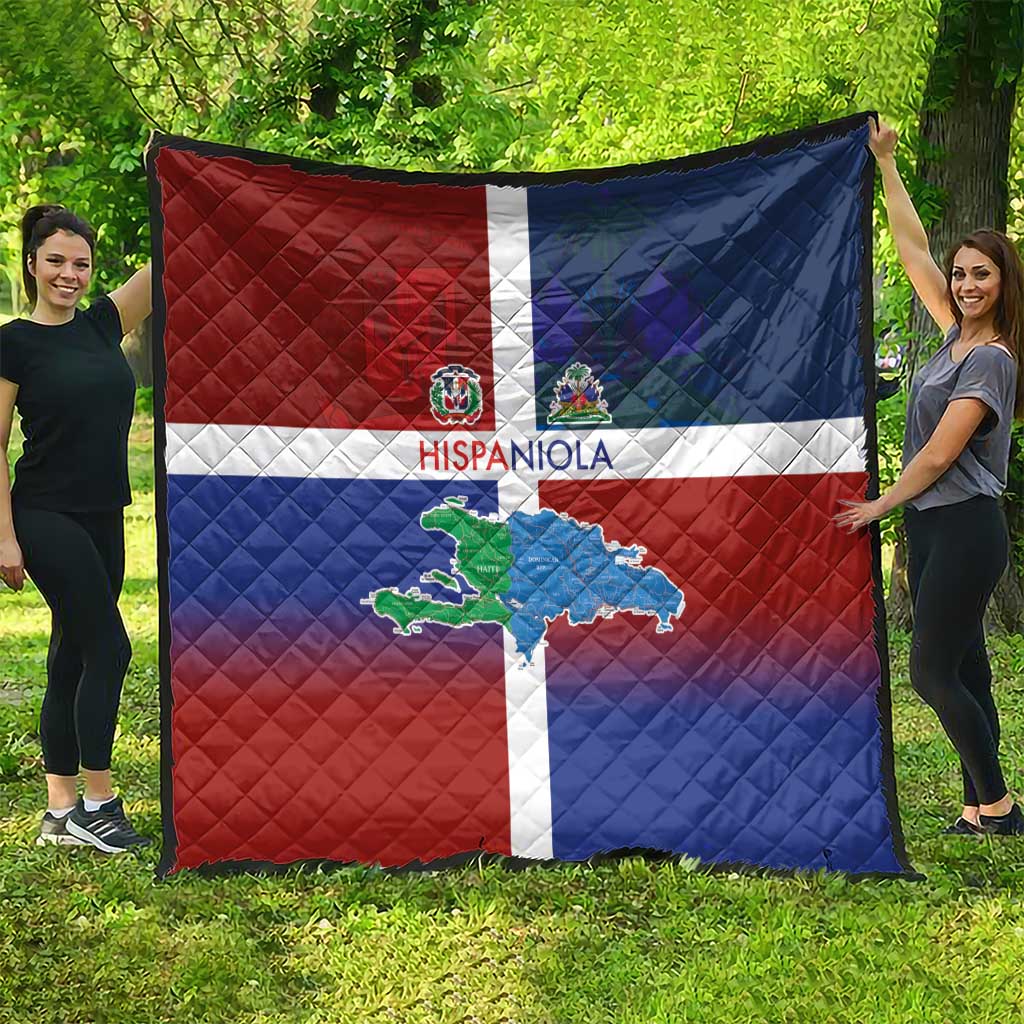 Haiti and Dominican Republic Quilt Hispaniola with Emblems and Flag Style