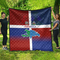 Haiti and Dominican Republic Quilt Hispaniola with Emblems and Flag Style
