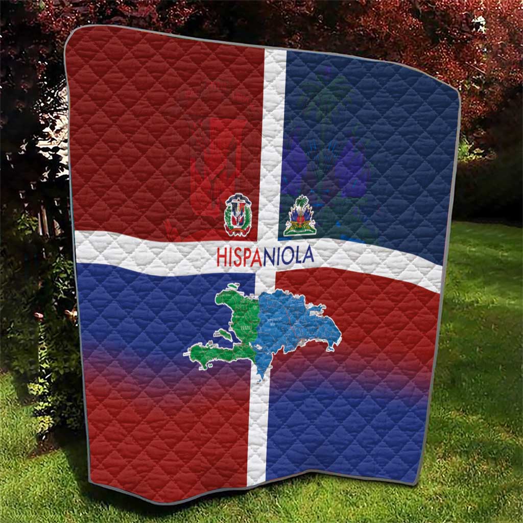 Haiti and Dominican Republic Quilt Hispaniola with Emblems and Flag Style