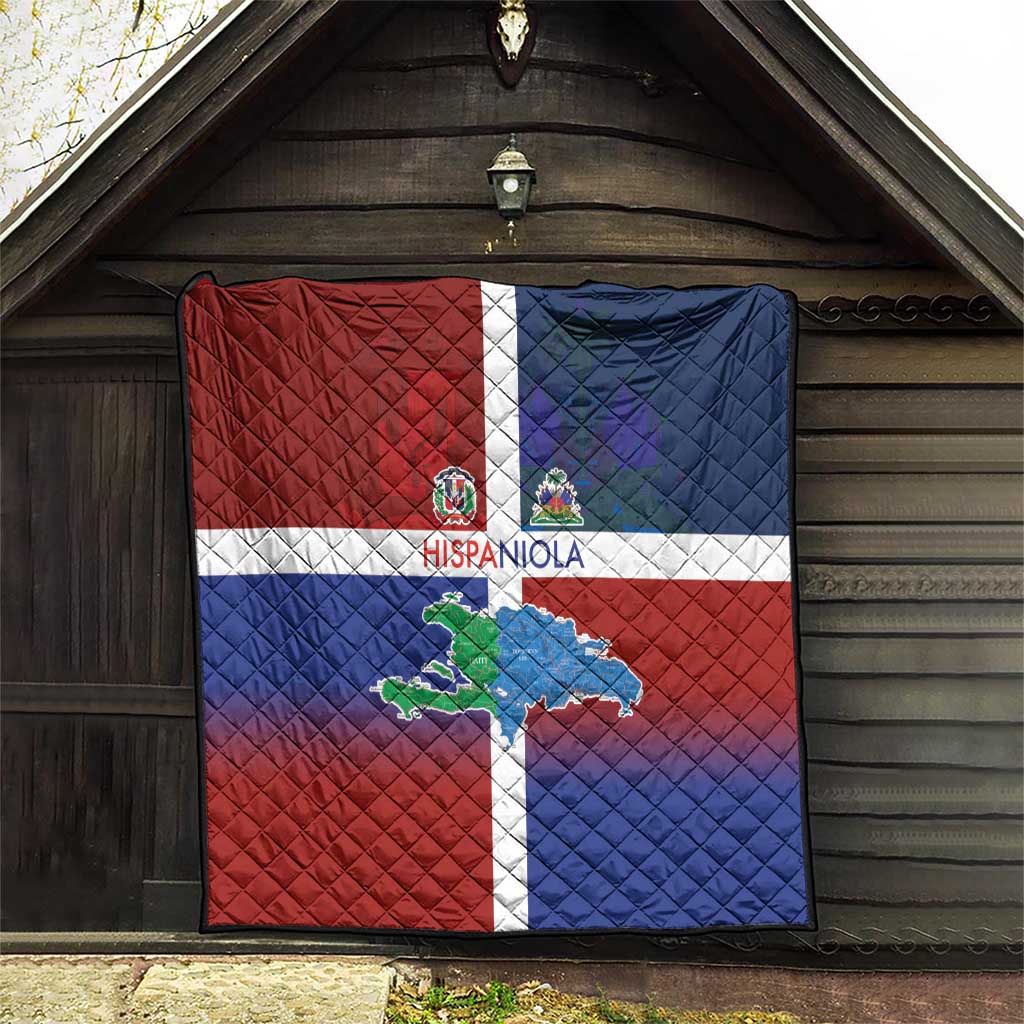 Haiti and Dominican Republic Quilt Hispaniola with Emblems and Flag Style