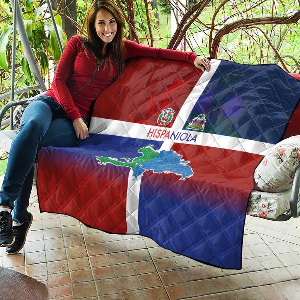Haiti and Dominican Republic Quilt Hispaniola with Emblems and Flag Style