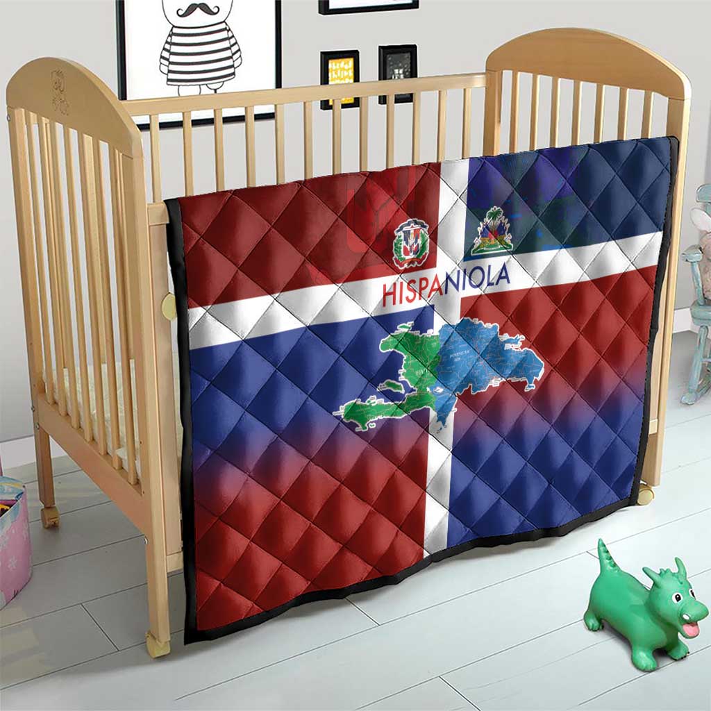 Haiti and Dominican Republic Quilt Hispaniola with Emblems and Flag Style