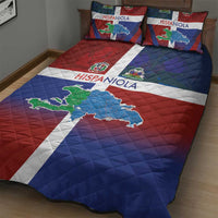 Haiti and Dominican Republic Quilt Bed Set Hispaniola with Emblems and Flag Style