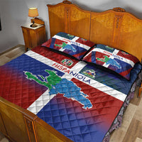 Haiti and Dominican Republic Quilt Bed Set Hispaniola with Emblems and Flag Style