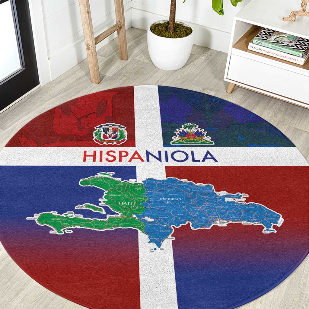 Haiti and Dominican Republic Round Carpet Hispaniola with Emblems and Flag Style