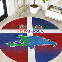 Haiti and Dominican Republic Round Carpet Hispaniola with Emblems and Flag Style