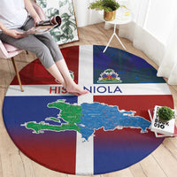 Haiti and Dominican Republic Round Carpet Hispaniola with Emblems and Flag Style