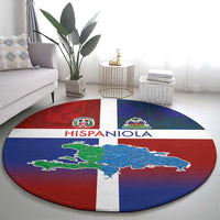 Haiti and Dominican Republic Round Carpet Hispaniola with Emblems and Flag Style