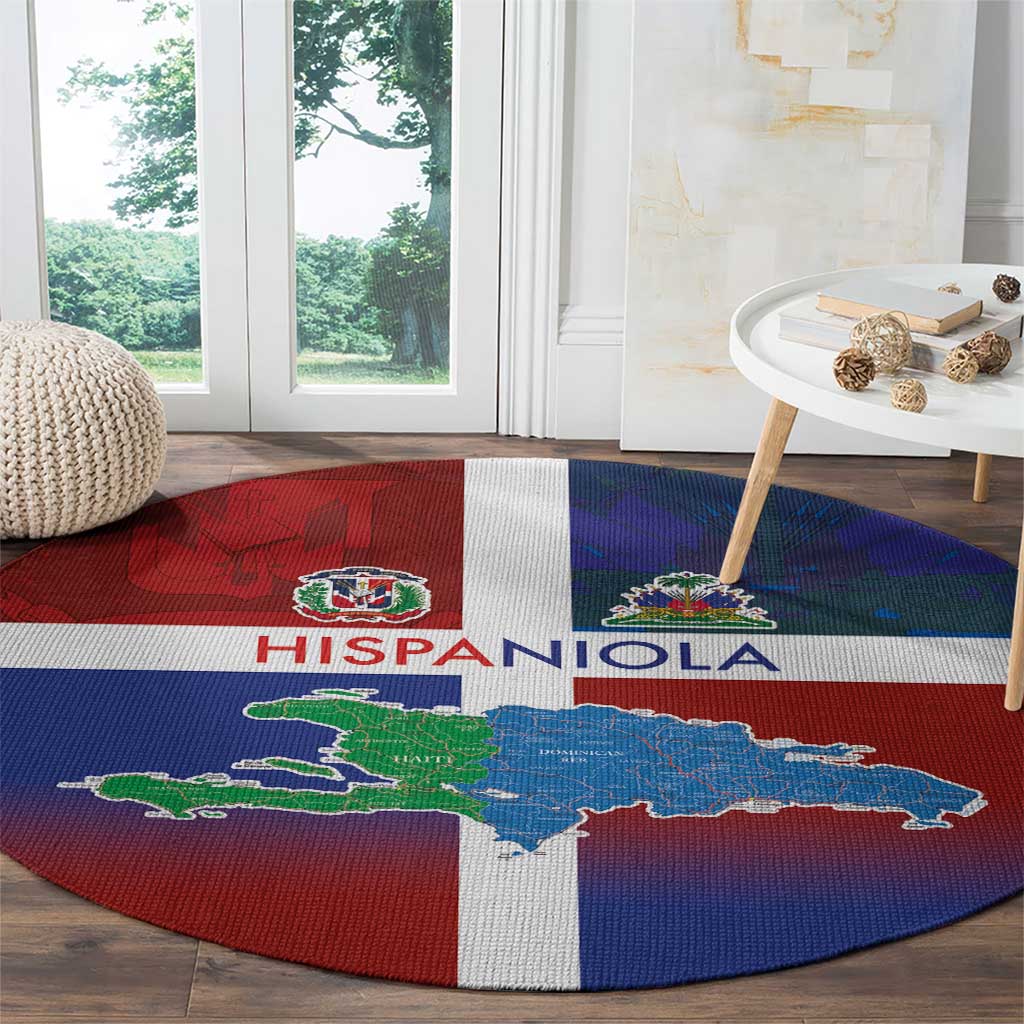 Haiti and Dominican Republic Round Carpet Hispaniola with Emblems and Flag Style
