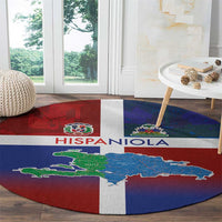 Haiti and Dominican Republic Round Carpet Hispaniola with Emblems and Flag Style