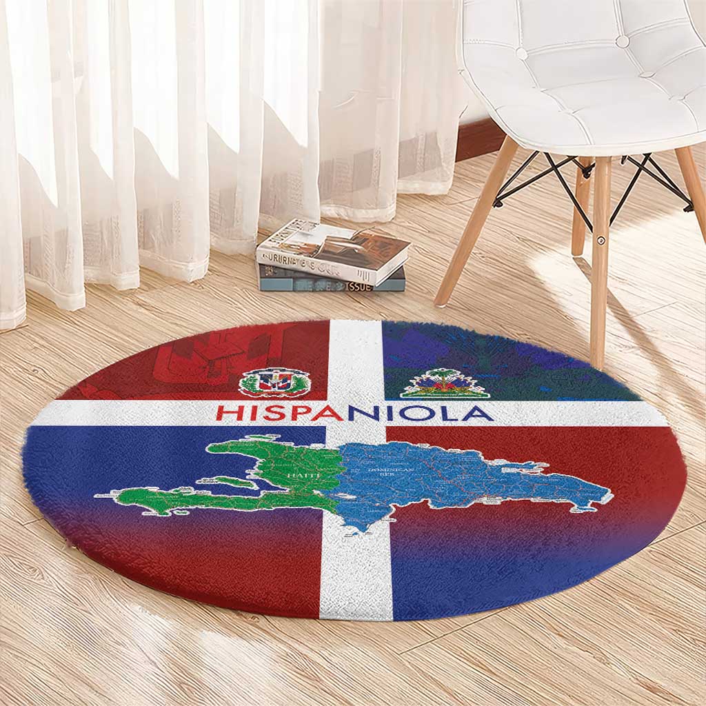 Haiti and Dominican Republic Round Carpet Hispaniola with Emblems and Flag Style