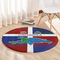 Haiti and Dominican Republic Round Carpet Hispaniola with Emblems and Flag Style