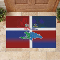 Haiti and Dominican Republic Rubber Doormat Hispaniola with Emblems and Flag Style