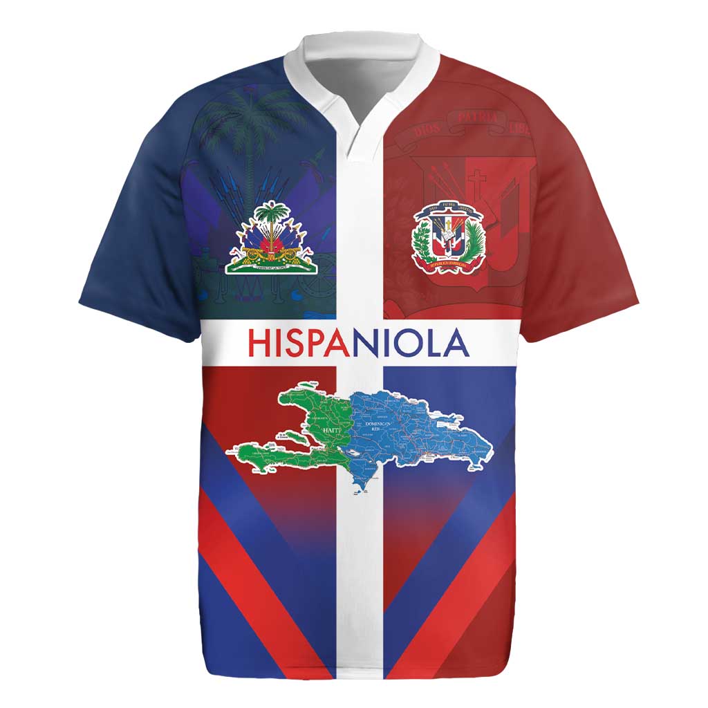 Haiti and Dominican Republic Rugby Jersey Hispaniola with Emblems and Flag Style
