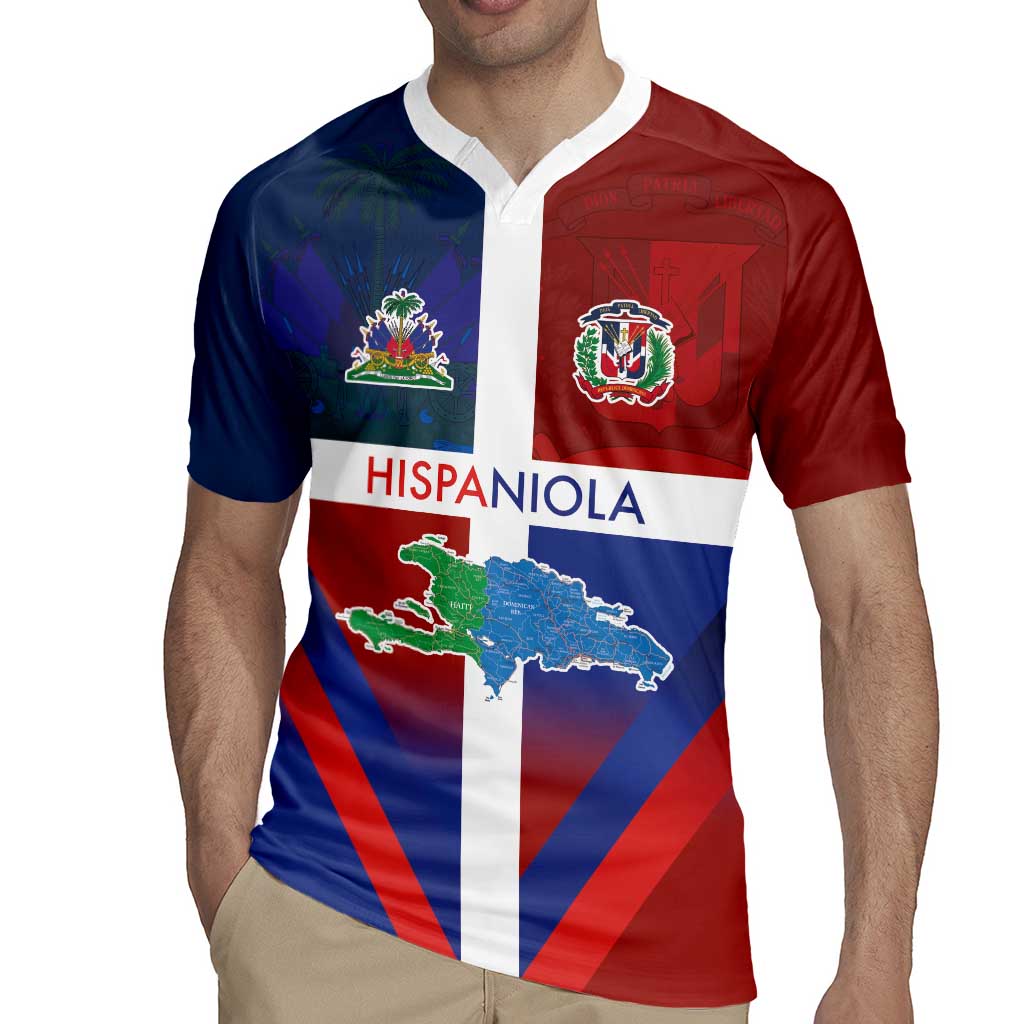 Haiti and Dominican Republic Rugby Jersey Hispaniola with Emblems and Flag Style
