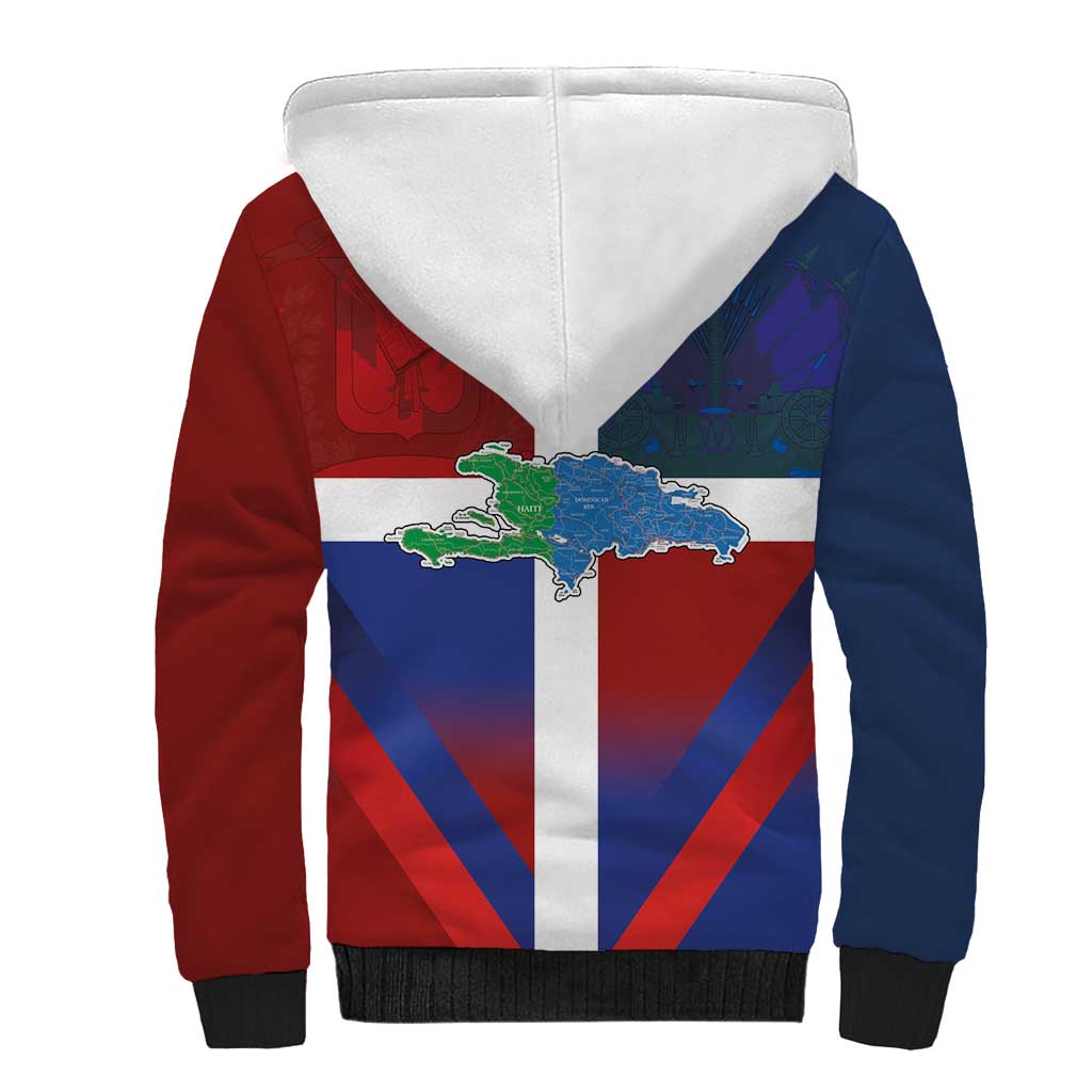 Haiti and Dominican Republic Sherpa Hoodie Hispaniola with Emblems and Flag Style