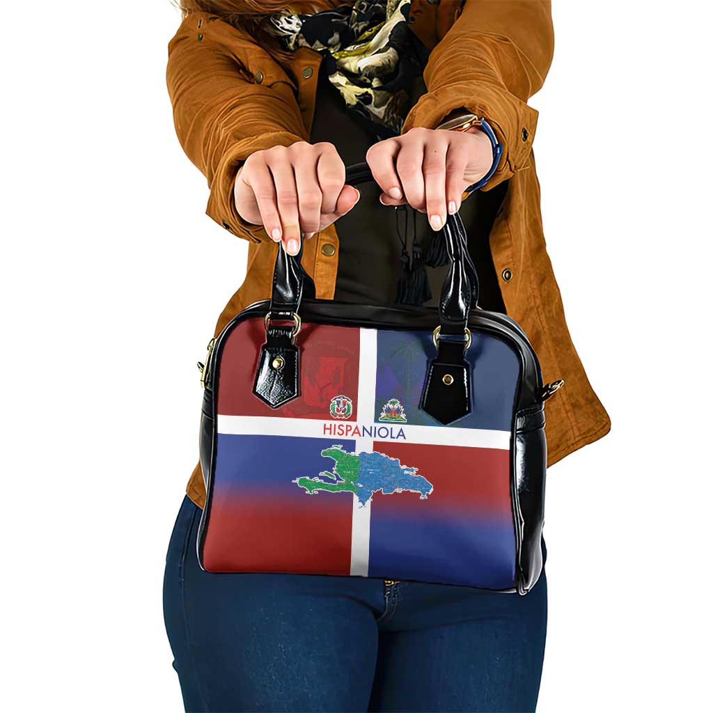 Haiti and Dominican Republic Shoulder Handbag Hispaniola with Emblems and Flag Style