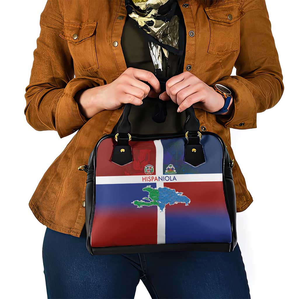 Haiti and Dominican Republic Shoulder Handbag Hispaniola with Emblems and Flag Style
