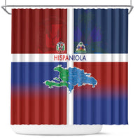 Haiti and Dominican Republic Shower Curtain Hispaniola with Emblems and Flag Style