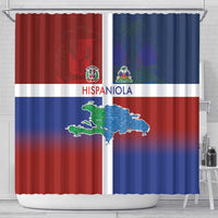 Haiti and Dominican Republic Shower Curtain Hispaniola with Emblems and Flag Style