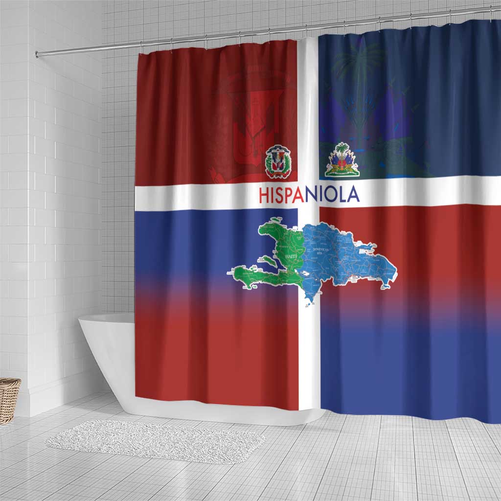 Haiti and Dominican Republic Shower Curtain Hispaniola with Emblems and Flag Style