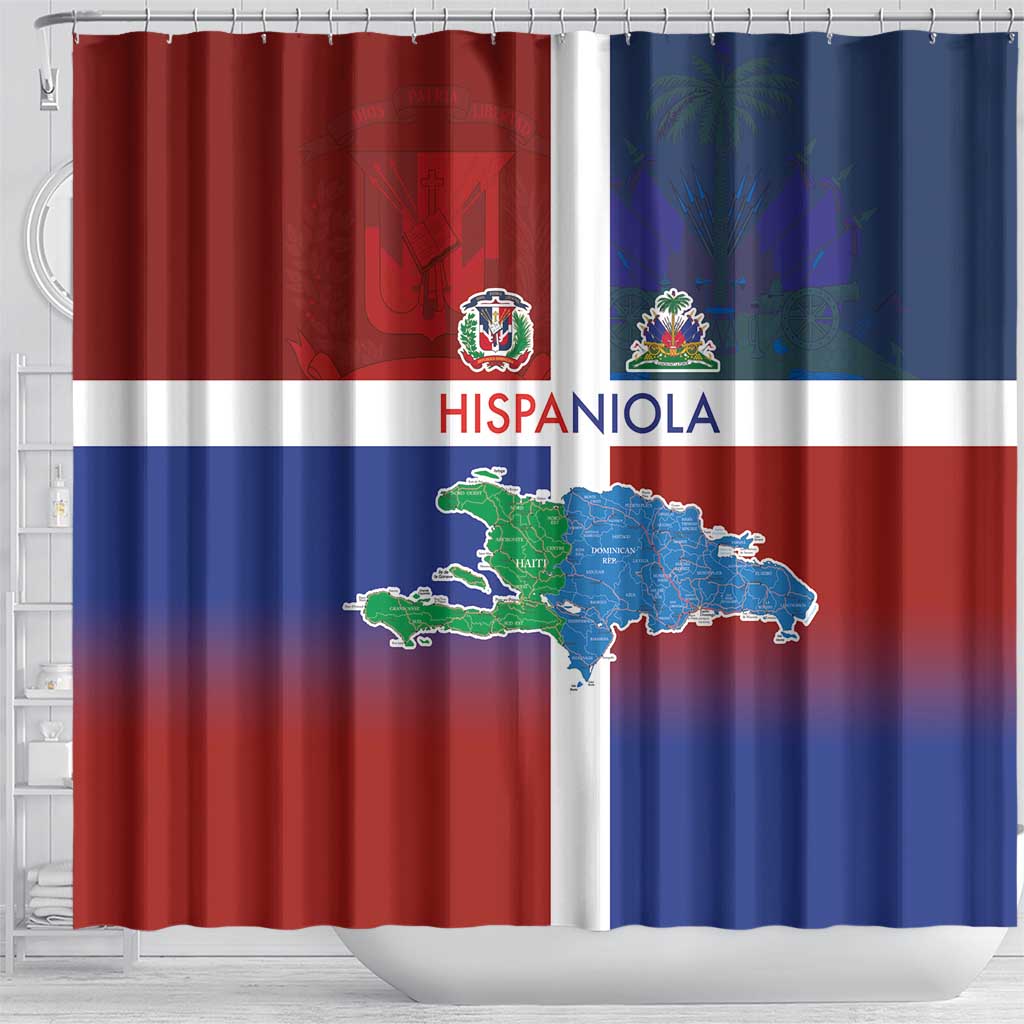 Haiti and Dominican Republic Shower Curtain Hispaniola with Emblems and Flag Style