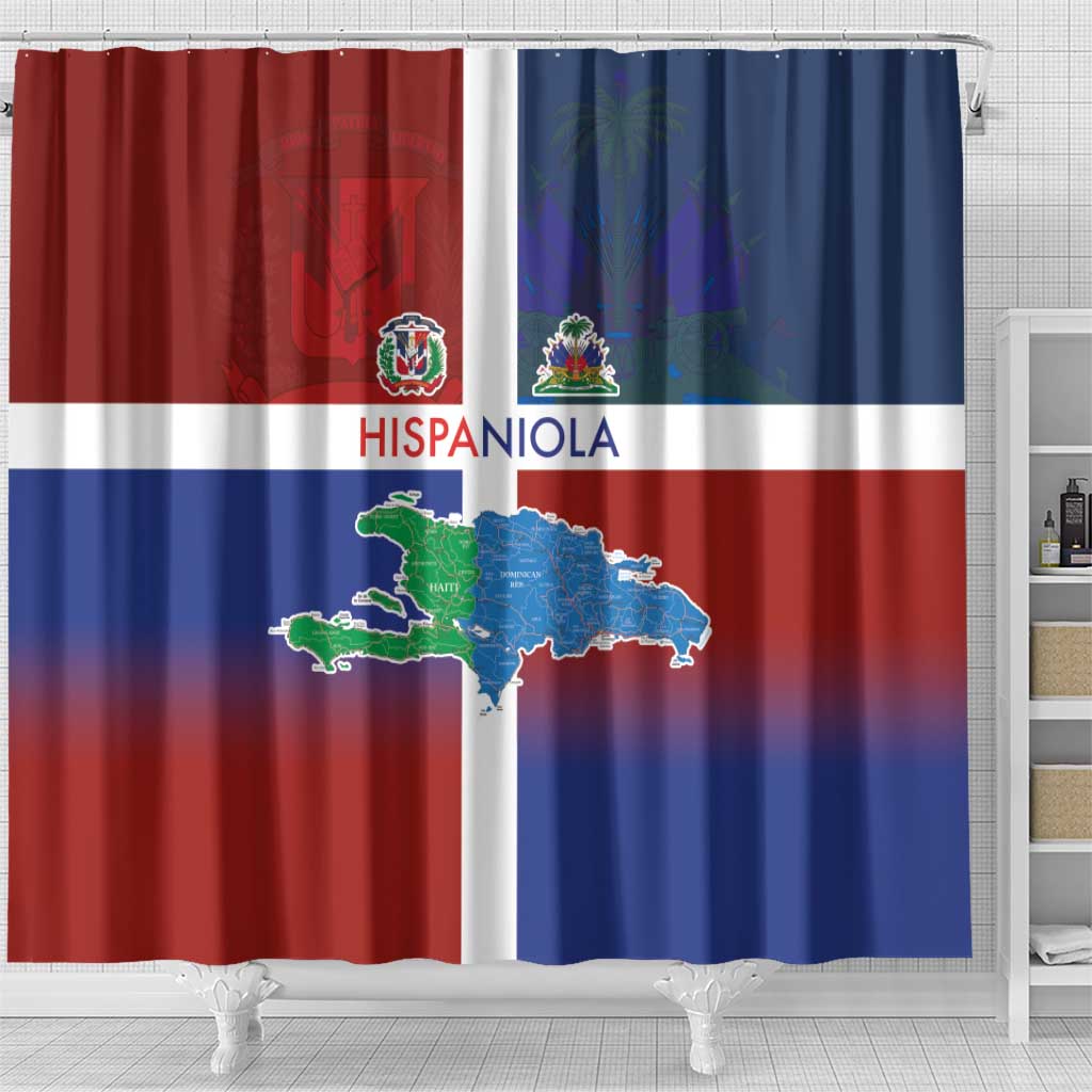 Haiti and Dominican Republic Shower Curtain Hispaniola with Emblems and Flag Style
