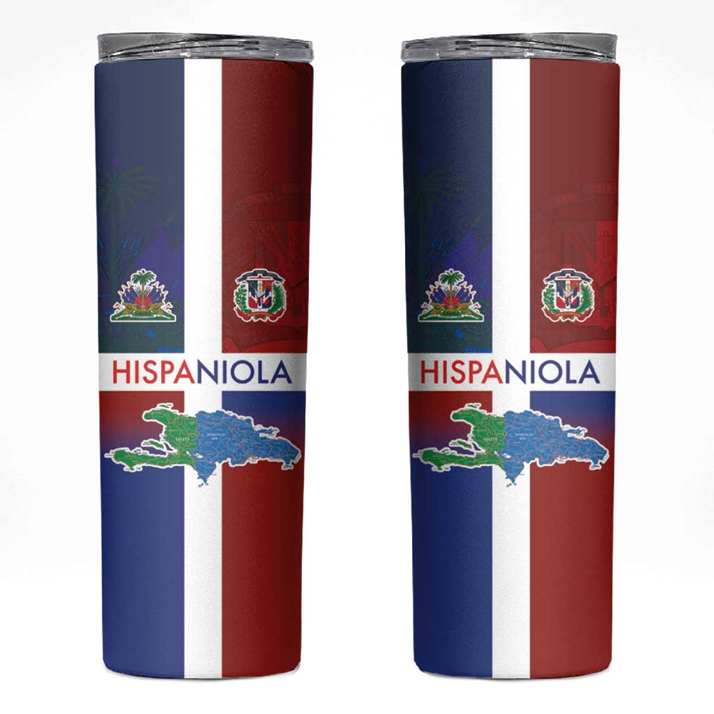 Haiti and Dominican Republic Skinny Tumbler Hispaniola with Emblems and Flag Style