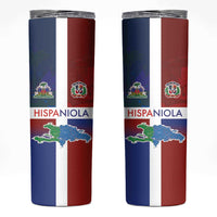 Haiti and Dominican Republic Skinny Tumbler Hispaniola with Emblems and Flag Style
